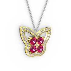Pırlanta ve rodolit garnet 18 ayar altın kolye (0.48 karat, 40 cm beyaz altın rolo zincir)