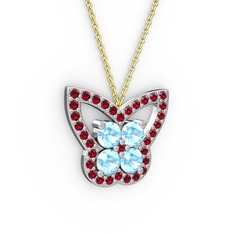 Kelebek Kolye - Garnet ve akuamarin 18 ayar beyaz altın kolye (40 cm altın rolo zincir) #f355f2