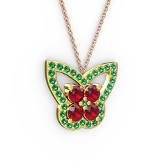 Yeşil kuvars ve garnet 18 ayar altın kolye (40 cm rose altın rolo zincir)