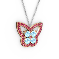 Kelebek Kolye - Rodolit garnet ve akuamarin 925 ayar rose altın kaplama gümüş kolye (40 cm beyaz altın rolo zincir) #fi8u54