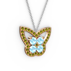 Peridot ve akuamarin 8 ayar rose altın kolye (40 cm beyaz altın rolo zincir)