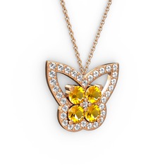 Kelebek Kolye - Swarovski ve sitrin 14 ayar rose altın kolye (40 cm rose altın rolo zincir) #gax0kd