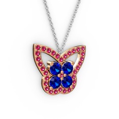 Rodolit garnet ve lab safir 18 ayar rose altın kolye (40 cm beyaz altın rolo zincir)