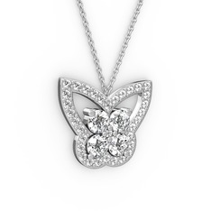 Kelebek Kolye - Pırlanta ve swarovski 14 ayar beyaz altın kolye (0.48 karat, 40 cm beyaz altın rolo zincir) #h028z1
