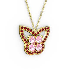 Garnet ve pembe kuvars 14 ayar altın kolye (40 cm altın rolo zincir)