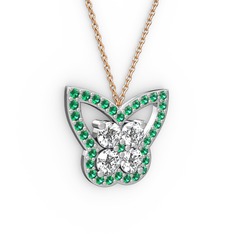 Kelebek Kolye - Yeşil kuvars ve swarovski 18 ayar beyaz altın kolye (40 cm rose altın rolo zincir) #hdftzm