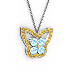 Sitrin ve akuamarin 925 ayar gümüş kolye (40 cm gümüş rolo zincir)