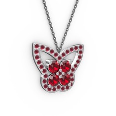 Kelebek Kolye - Kök yakut ve garnet 8 ayar beyaz altın kolye (40 cm gümüş rolo zincir) #hmxjag
