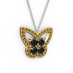 Peridot ve siyah zirkon 8 ayar rose altın kolye (40 cm beyaz altın rolo zincir)