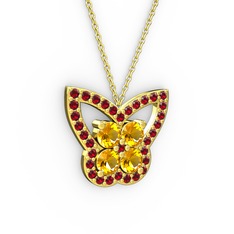 Kelebek Kolye - Garnet ve sitrin 925 ayar altın kaplama gümüş kolye (40 cm altın rolo zincir) #ivbx4x