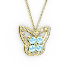 Swarovski ve akuamarin 18 ayar altın kolye (40 cm gümüş rolo zincir)