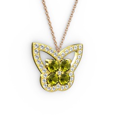 Pırlanta ve peridot 8 ayar altın kolye (0.48 karat, 40 cm gümüş rolo zincir)