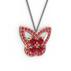 Kelebek Kolye - Rodolit garnet ve garnet 8 ayar rose altın kolye (40 cm gümüş rolo zincir) #j9a9md