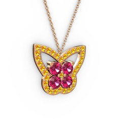 Sitrin ve rodolit garnet 8 ayar rose altın kolye (40 cm rose altın rolo zincir)