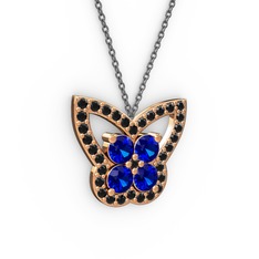 Siyah zirkon ve lab safir 925 ayar rose altın kaplama gümüş kolye (40 cm gümüş rolo zincir)