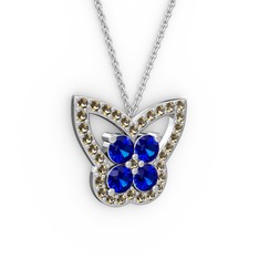 Kelebek Kolye - Dumanlı kuvars ve lab safir 18 ayar beyaz altın kolye (40 cm beyaz altın rolo zincir) #jxoxw5