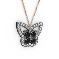 Swarovski ve siyah zirkon 925 ayar siyah rodyum kaplama gümüş kolye (40 cm gümüş rolo zincir)