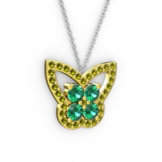 Kelebek Kolye - Peridot ve yeşil kuvars 18 ayar altın kolye (40 cm gümüş rolo zincir) #klc7yz
