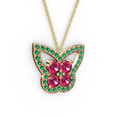Kelebek Kolye - Yeşil kuvars ve rodolit garnet 14 ayar rose altın kolye (40 cm altın rolo zincir) #kmxsyv
