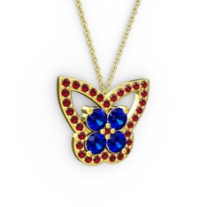 Kelebek Kolye - Garnet ve lab safir 14 ayar altın kolye (40 cm altın rolo zincir) #kr6gde