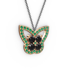 Kelebek Kolye - Yeşil kuvars ve siyah zirkon 8 ayar rose altın kolye (40 cm gümüş rolo zincir) #l9u9nt