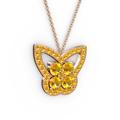 Kelebek Kolye - Sitrin 14 ayar rose altın kolye (40 cm rose altın rolo zincir) #leqbpb