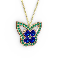 Kelebek Kolye - Kök zümrüt ve lab safir 8 ayar rose altın kolye (40 cm altın rolo zincir) #lh6xtw