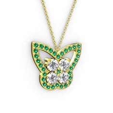 Kelebek Kolye - Yeşil kuvars ve swarovski 14 ayar altın kolye (40 cm altın rolo zincir) #loa8va