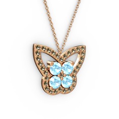 Kelebek Kolye - Dumanlı kuvars ve akuamarin 18 ayar rose altın kolye (40 cm rose altın rolo zincir) #lr121y