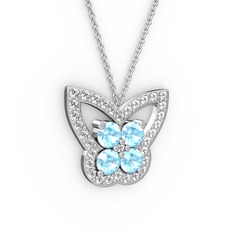 Kelebek Kolye - Beyaz zirkon ve akuamarin 14 ayar beyaz altın kolye (40 cm beyaz altın rolo zincir) #mzyr6b