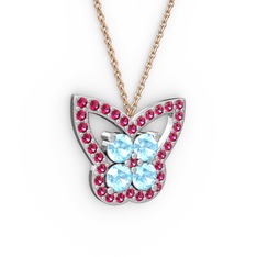 Kelebek Kolye - Rodolit garnet ve akuamarin 925 ayar gümüş kolye (40 cm gümüş rolo zincir) #n5nv96