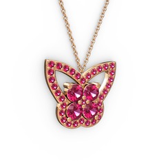 Kelebek Kolye - Rodolit garnet 14 ayar rose altın kolye (40 cm rose altın rolo zincir) #n93q4z
