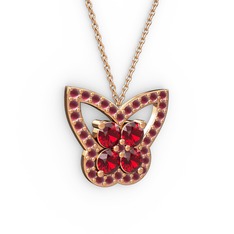 Kelebek Kolye - Kök yakut ve garnet 925 ayar rose altın kaplama gümüş kolye (40 cm gümüş rolo zincir) #nz4yno