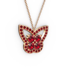 Kelebek Kolye - Garnet 14 ayar rose altın kolye (40 cm gümüş rolo zincir) #obogad