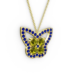 Lab safir ve peridot 925 ayar altın kaplama gümüş kolye (40 cm altın rolo zincir)