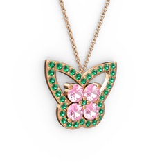 Yeşil kuvars ve pembe kuvars 14 ayar rose altın kolye (40 cm rose altın rolo zincir)