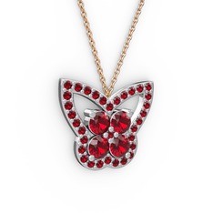 Garnet 14 ayar beyaz altın kolye (40 cm rose altın rolo zincir)