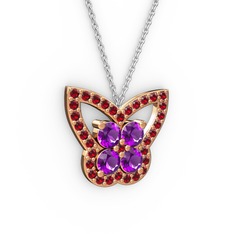 Kelebek Kolye - Garnet ve ametist 8 ayar rose altın kolye (40 cm beyaz altın rolo zincir) #qazsb2
