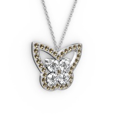 Dumanlı kuvars ve swarovski 925 ayar gümüş kolye (40 cm beyaz altın rolo zincir)