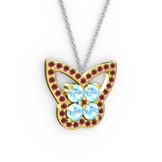 Kelebek Kolye - Kök yakut ve akuamarin 18 ayar altın kolye (40 cm beyaz altın rolo zincir) #qt41i1