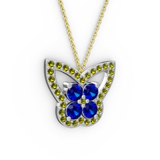 Kelebek Kolye - Peridot ve lab safir 14 ayar beyaz altın kolye (40 cm altın rolo zincir) #qzrt9j