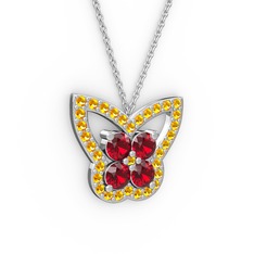 Kelebek Kolye - Sitrin ve garnet 14 ayar beyaz altın kolye (40 cm beyaz altın rolo zincir) #r0dpwy