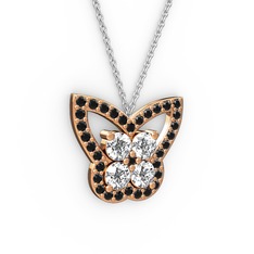 Kelebek Kolye - Siyah zirkon ve swarovski 18 ayar rose altın kolye (40 cm beyaz altın rolo zincir) #r22oae
