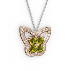 Swarovski ve peridot 8 ayar rose altın kolye (40 cm beyaz altın rolo zincir)