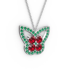 Kelebek Kolye - Yeşil kuvars ve garnet 18 ayar beyaz altın kolye (40 cm beyaz altın rolo zincir) #sla1cx
