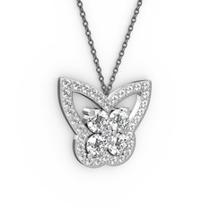 Beyaz zirkon ve swarovski 14 ayar beyaz altın kolye (40 cm gümüş rolo zincir)