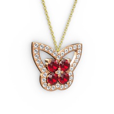 Swarovski ve garnet 18 ayar rose altın kolye (40 cm altın rolo zincir)