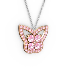 Kelebek Kolye - Pembe kuvars 8 ayar rose altın kolye (40 cm beyaz altın rolo zincir) #sn2s1k