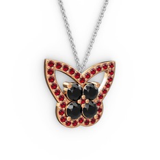 Kelebek Kolye - Garnet ve siyah zirkon 18 ayar rose altın kolye (40 cm beyaz altın rolo zincir) #sxb1nk