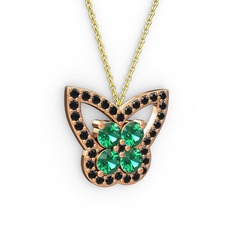 Kelebek Kolye - Siyah zirkon ve yeşil kuvars 8 ayar rose altın kolye (40 cm gümüş rolo zincir) #to7nao